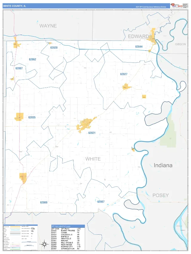 White County, IL ZIP Code Wall Map, Business Reference style