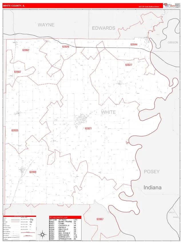 White County, IL ZIP Code Wall Map, RedLine style