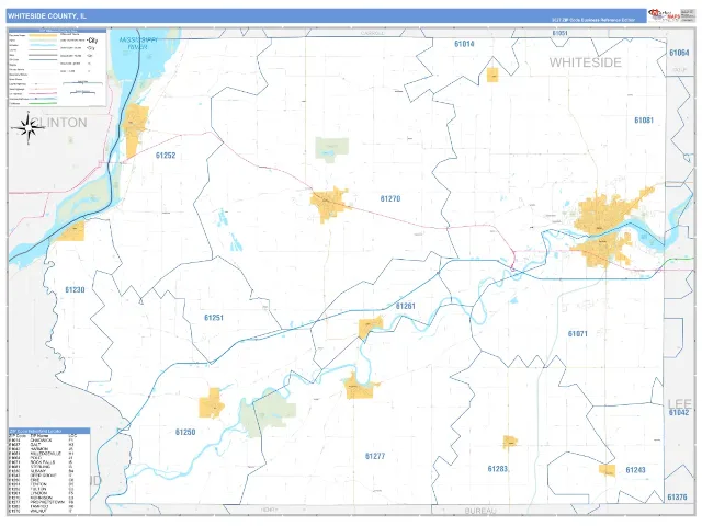 Whiteside County, IL ZIP Code Wall Map, Business Reference style
