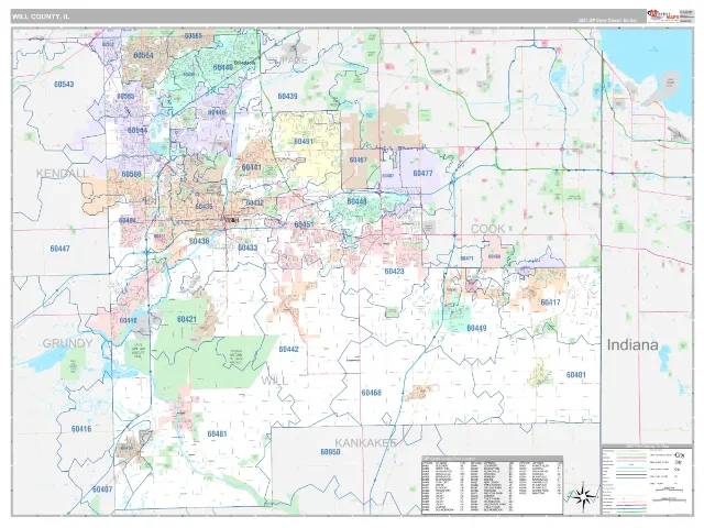 Will County, IL ZIP Code Wall Map, Classic style