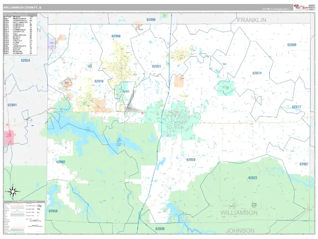 Williamson County, IL ZIP Code Wall Map, Classic style