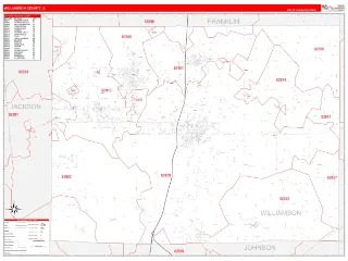 Williamson County, IL RedLine style ZIP Code wall map