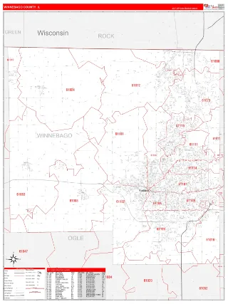 Winnebago County, IL RedLine style ZIP Code wall map
