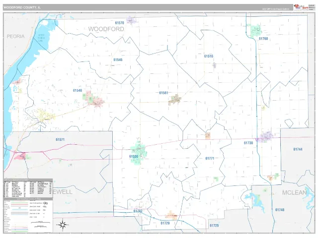 Woodford County, IL ZIP Code Wall Map, Classic style