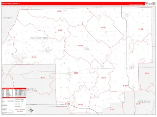 Woodford County, IL RedLine style ZIP Code wall map