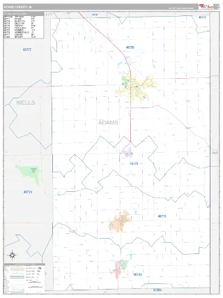 Adams County, IN Classic style ZIP Code wall map