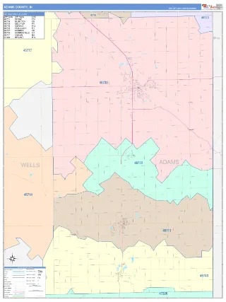 Adams County, IN ColorCast style ZIP Code wall map