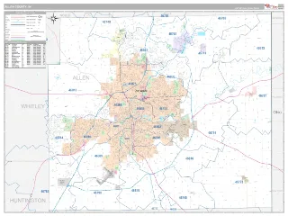 Allen County, IN Classic style ZIP Code wall map