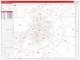 Allen County, IN RedLine style ZIP Code wall map
