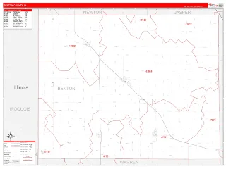 Benton County, IN RedLine style ZIP Code wall map