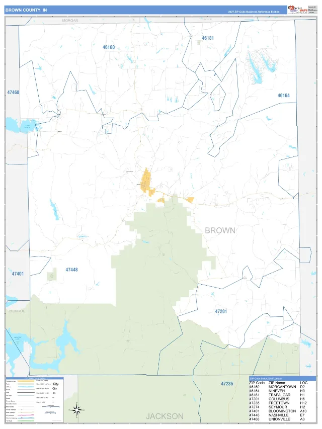 Brown County, IN ZIP Code Wall Map, Business Reference style