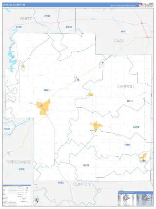 Carroll County, IN Business Reference style ZIP Code wall map