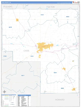 Cass County, IN Business Reference style ZIP Code wall map