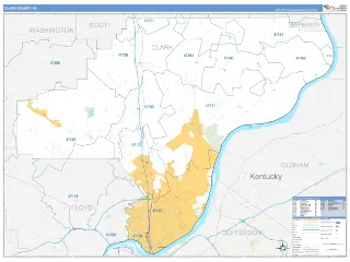 Clark County, IN Business Reference style ZIP Code wall map