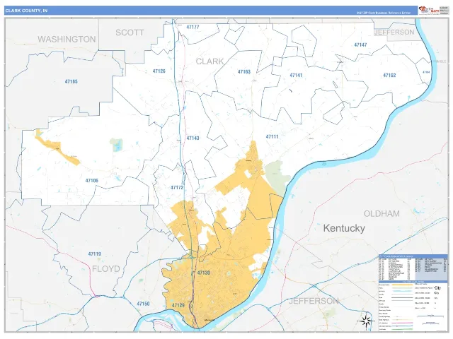 Clark County, IN ZIP Code Wall Map, Business Reference style