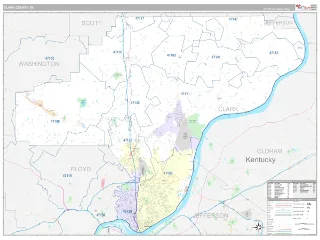 Clark County, IN Classic style ZIP Code wall map