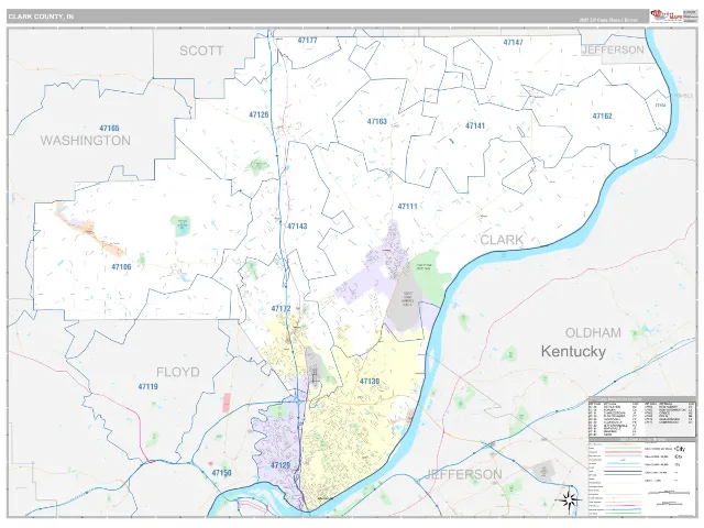 Clark County, IN ZIP Code Wall Map, Classic style