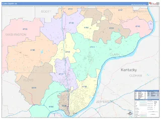 Clark County, IN ColorCast style ZIP Code wall map