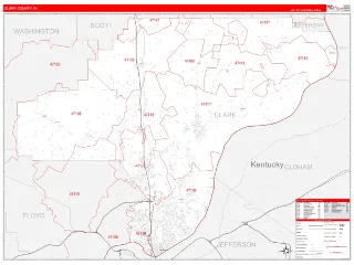 Clark County, IN RedLine style ZIP Code wall map