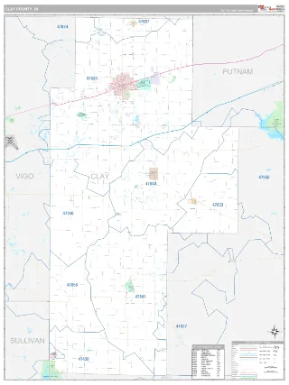 Clay County, IN Classic style ZIP Code wall map