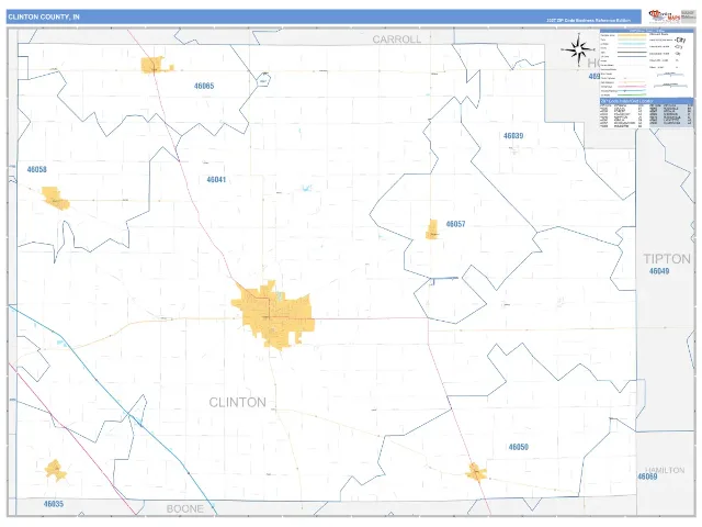 Clinton County, IN ZIP Code Wall Map, Business Reference style