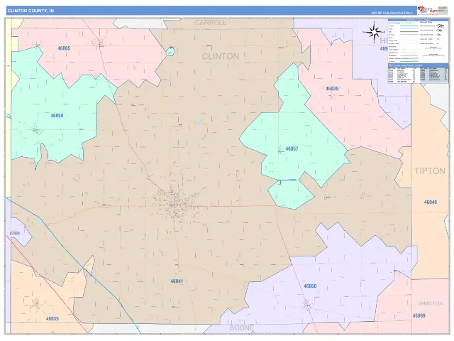 Clinton County, IN ZIP Code Wall Map, ColorCast style