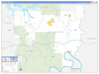 Crawford County, IN Business Reference style ZIP Code wall map