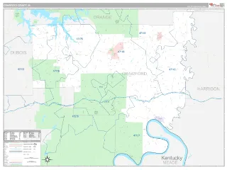 Crawford County, IN Classic style ZIP Code wall map