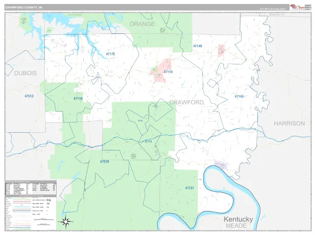 Crawford County, IN ZIP Code Wall Map, Classic style