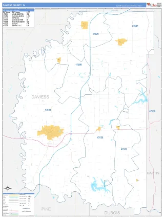 Daviess County, IN Business Reference style ZIP Code wall map