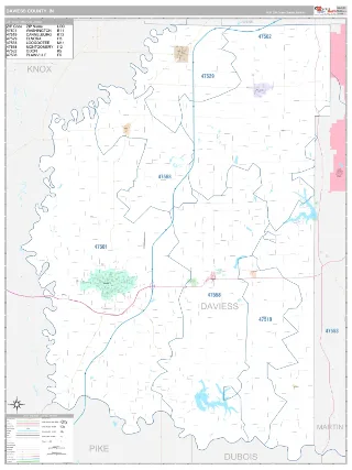 Daviess County, IN Classic style ZIP Code wall map