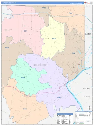 Dearborn County, IN ColorCast style ZIP Code wall map