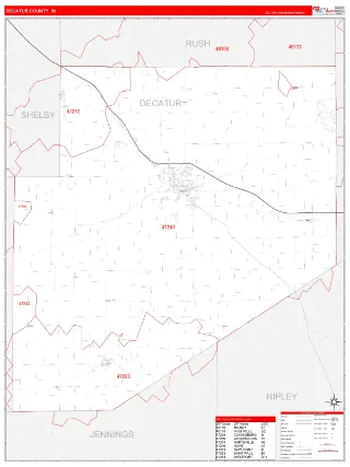 Decatur County, IN RedLine style ZIP Code wall map