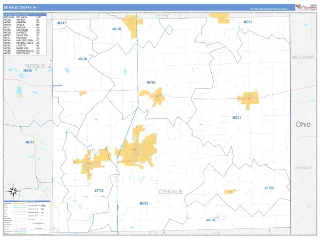 DeKalb County, IN Business Reference style ZIP Code wall map