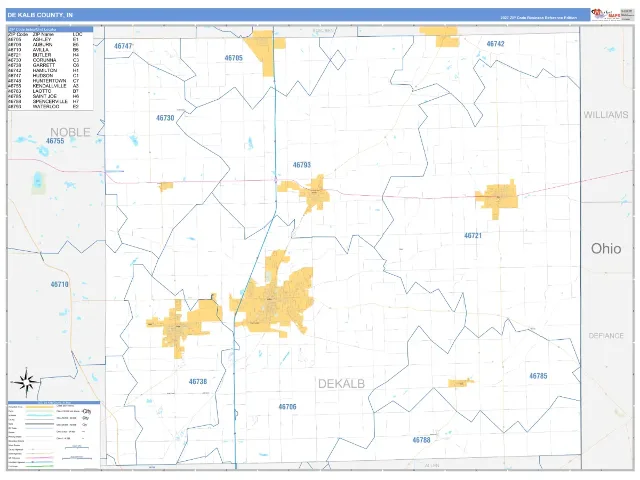 DeKalb County, IN ZIP Code Wall Map, Business Reference style