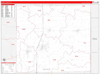 DeKalb County, IN RedLine style ZIP Code wall map