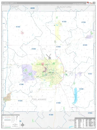 Delaware County, IN Classic style ZIP Code wall map
