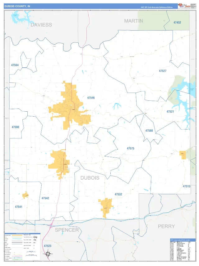 Dubois County, IN ZIP Code Wall Map, Business Reference style