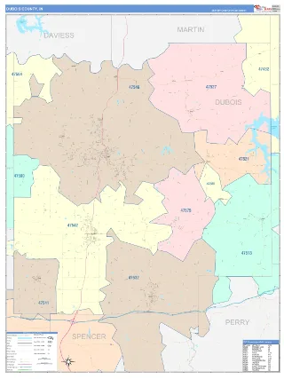 Dubois County, IN ColorCast style ZIP Code wall map