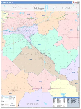 Elkhart County, IN ColorCast style ZIP Code wall map