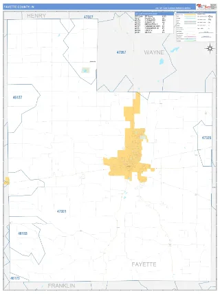 Fayette County, IN Business Reference style ZIP Code wall map