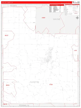 Fayette County, IN RedLine style ZIP Code wall map