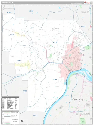 Floyd County, IN Classic style ZIP Code wall map