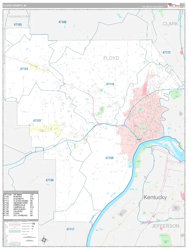 Floyd County, IN ZIP Code Wall Map, Classic style