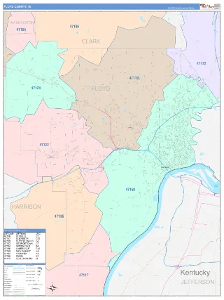 Floyd County, IN ColorCast style ZIP Code wall map