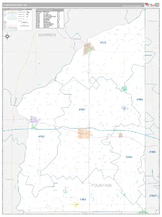 Fountain County, IN Classic style ZIP Code wall map
