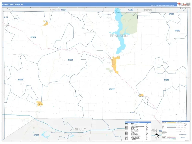 Franklin County, IN ZIP Code Wall Map, Business Reference style