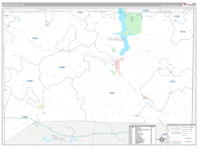 Franklin County, IN ZIP Code Wall Map, Classic style