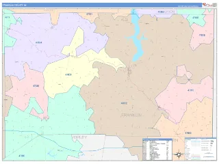 Franklin County, IN ColorCast style ZIP Code wall map