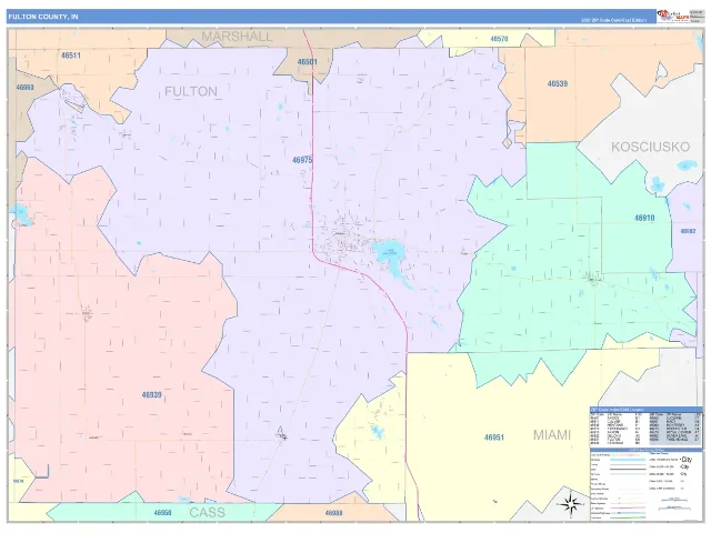 Fulton County, IN ZIP Code Wall Map, ColorCast style